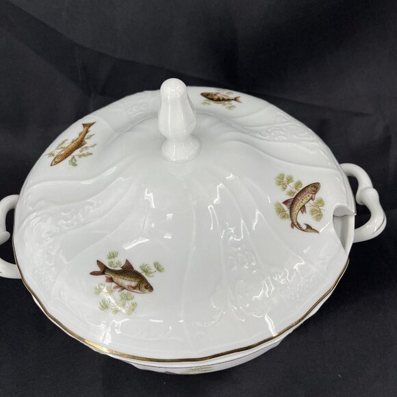 Bernadotte Covered Soup Tureen Wildlife Czech Republic Trout NO LADLE - Picture 3 of 16